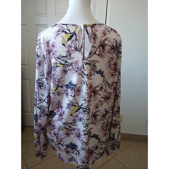 H&M Brand Women's Multi-Color Long Sleeve Floral Top Large Bird Butterfly Spring - Picture 3 of 16